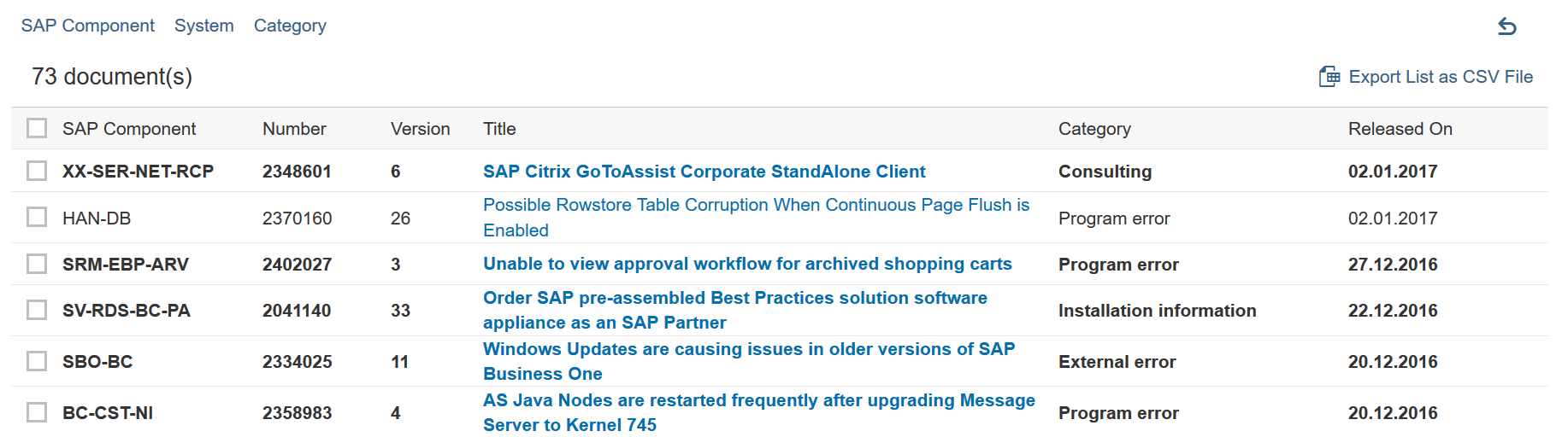 SAP HotNews in the Support Portal