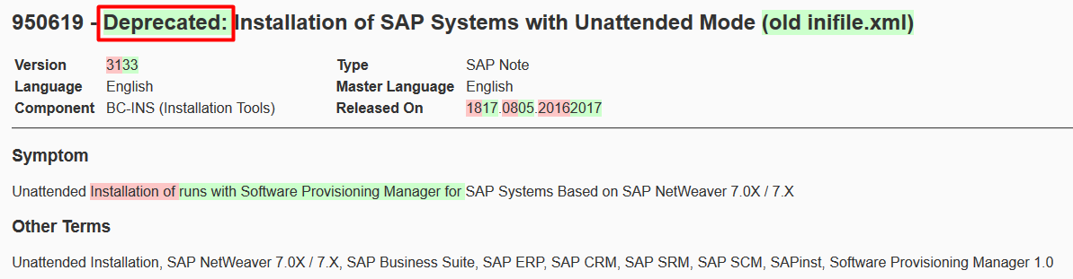 Differences between version 31 and 33 of SAP Note 950619
