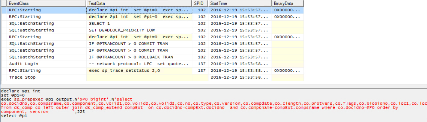 SQL Server Profiler trace