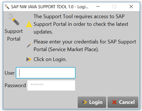 SAP NW Java Support Tool: OSS User and password